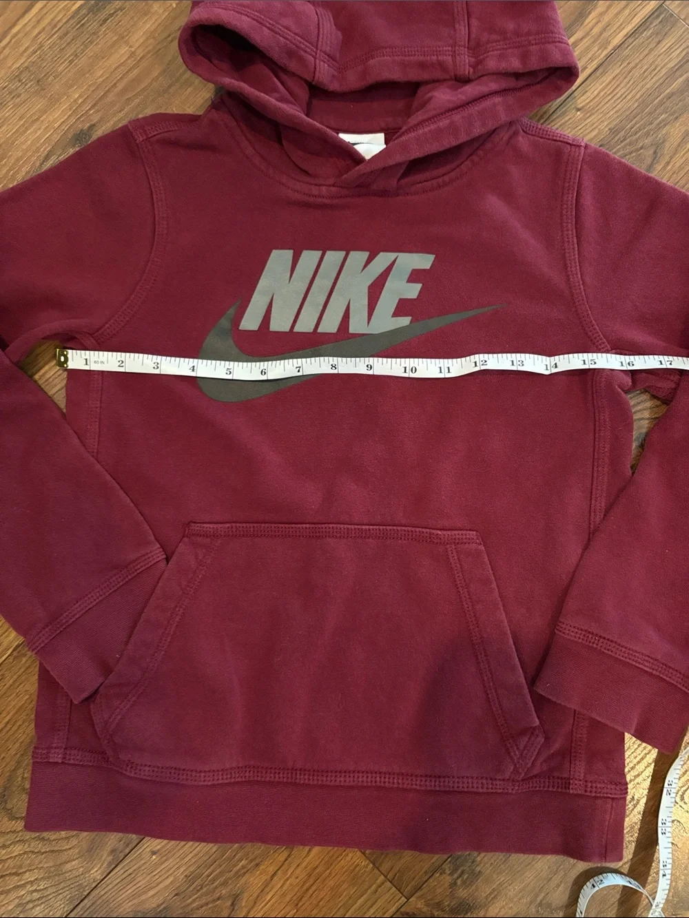Boys Nike Burgundy Pullover Hoodie with Gray and Black Logo